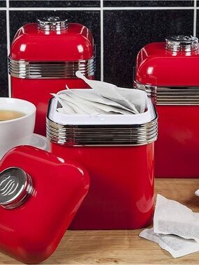 Red Retro Kitchen Canister Set - Tea and Coffee Storage